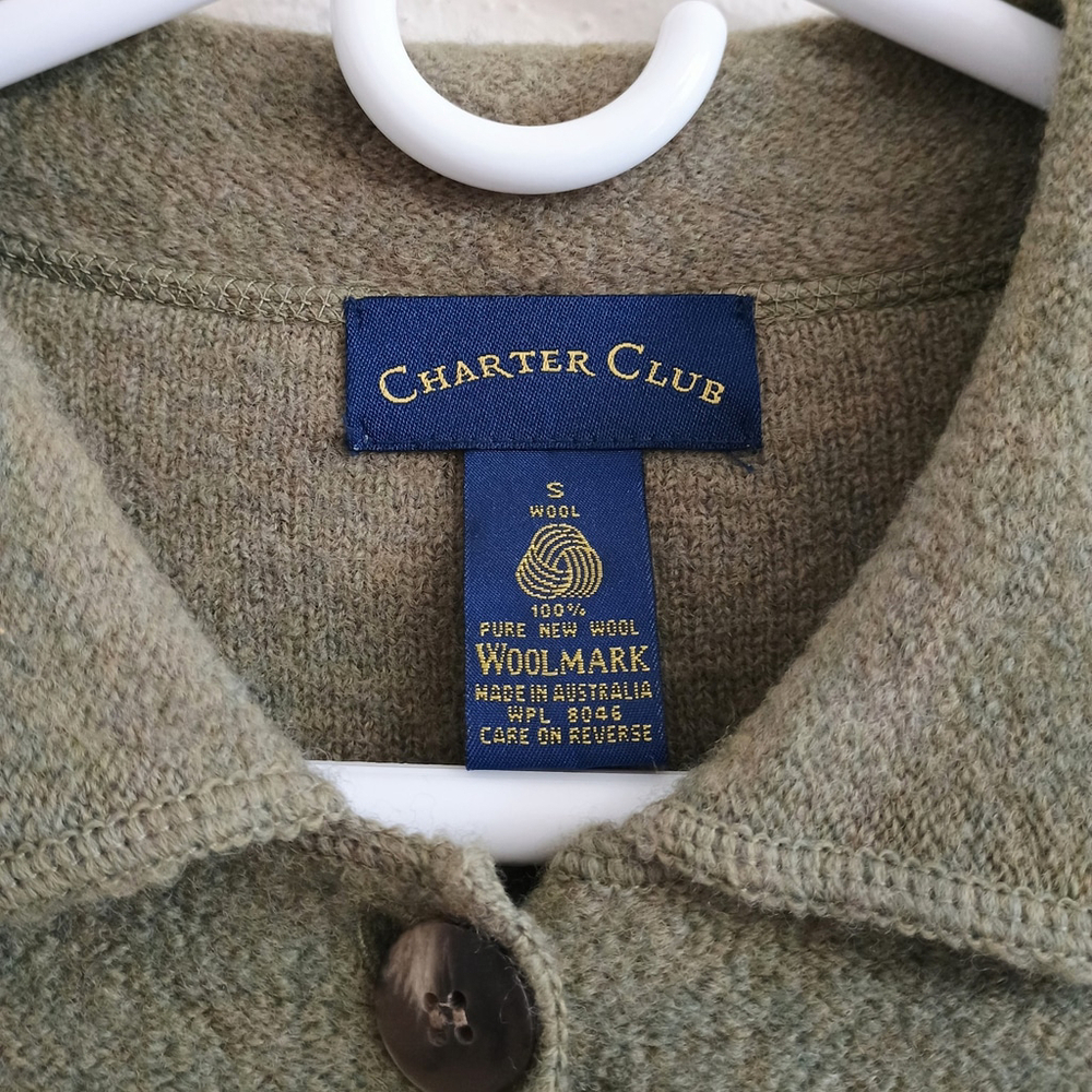 Vintage Charter Club 100% Pure New Wool Button Cardigan Olive Green Womans Small - Picture 7 of 8